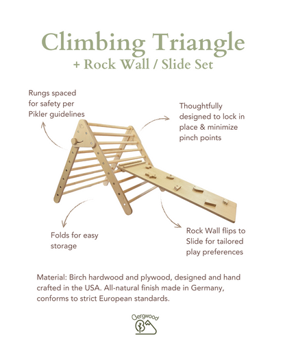 Montessori Climbing Triangle Set with Slide & Rock Wall
