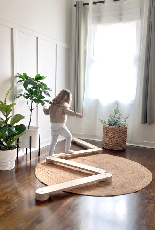 Wooden Balance Beam Set | 2 Beams + 2 Wiggle Wobble Boards