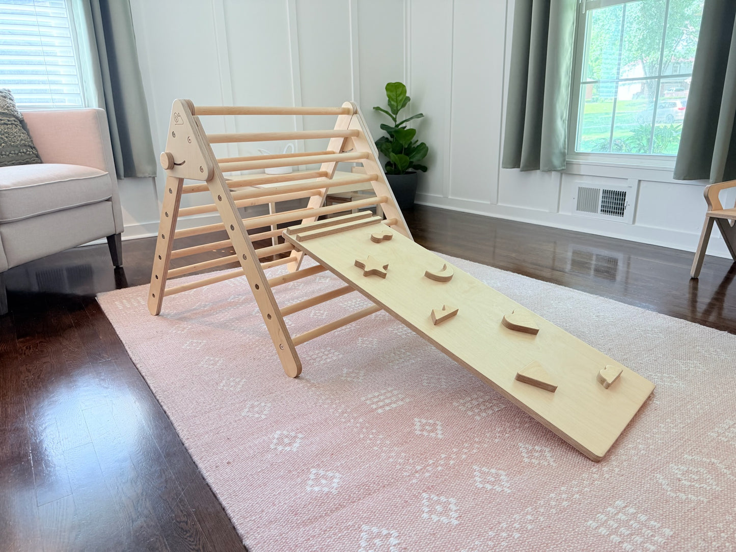 Montessori Climbing Triangle Set with Slide & Rock Wall