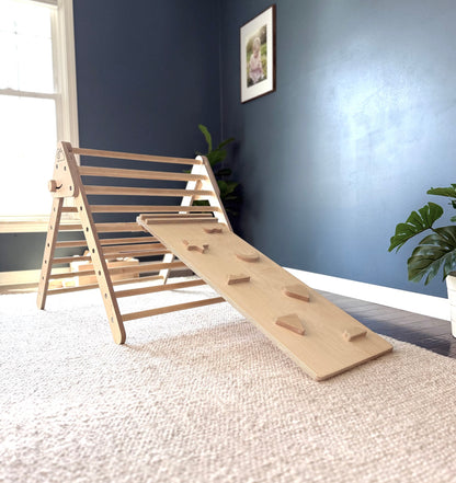 Montessori Climbing Triangle Set with Slide & Rock Wall