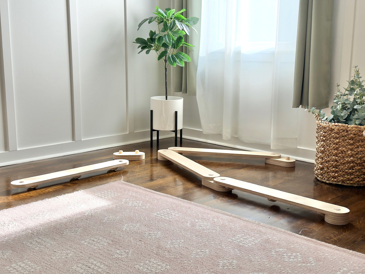Wooden Balance Beam Set | 2 Beams + 2 Wiggle Wobble Boards