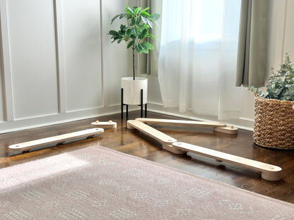 Wooden Balance Beam Set | 2 Beams + 2 Wiggle Wobble Boards
