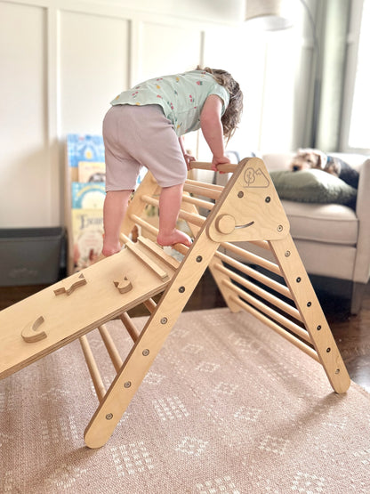 Montessori Climbing Triangle Set with Slide & Rock Wall