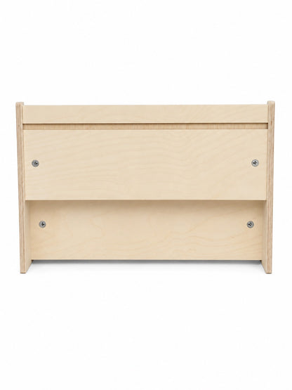 A light natural wood bookshelf back side organizer with two tiers secured by small metal screws, shown against a plain white background.