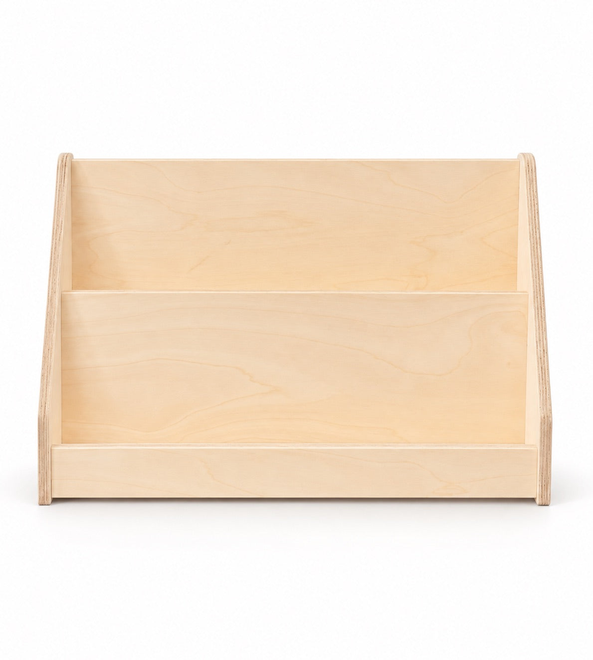 A light natural wood two-tier bookshelf organizer with a minimalist design, shown on a clean white background.
